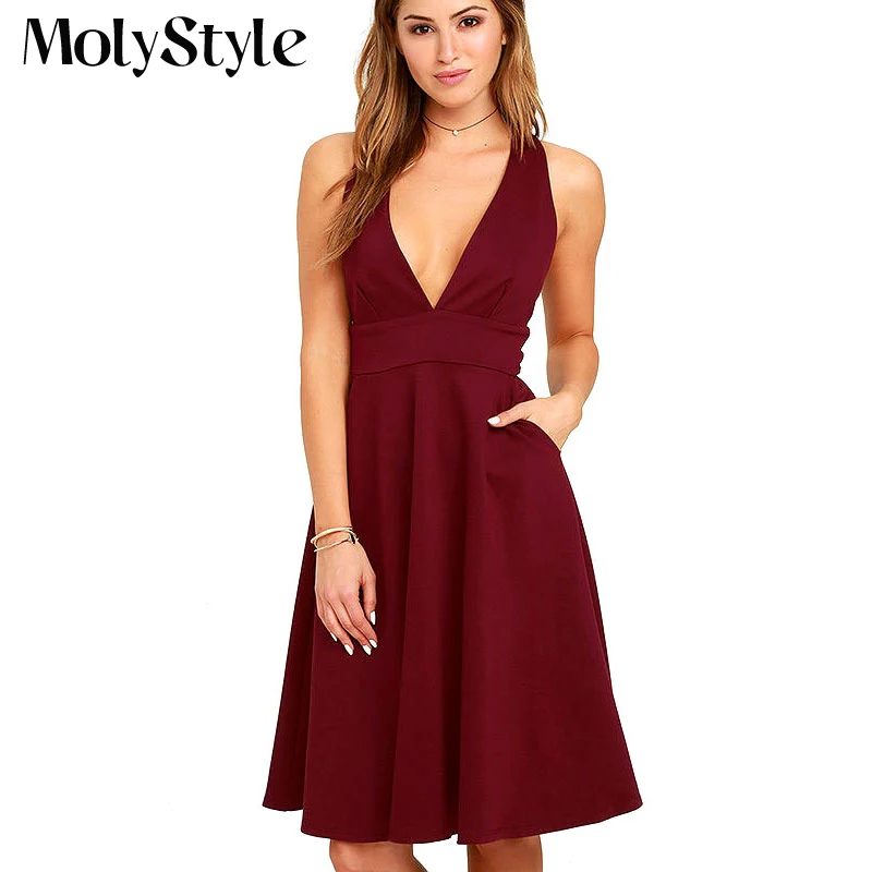 MolyStyle 2018 Лето сексуальное платье Для женщин Мода Глубокий V шеи Vestidos Высокая талия