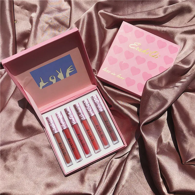 

6PCS/SET Waterproof Nude Matte Velvet Glossy Lip Gloss Lipstick Lip Balm Sexy Red Lip Tint Women Fashion Makeup Gift