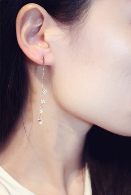 Новый Дизайн Для женщин Асимметричная циркония длинные Висячие Серьги Кристалл