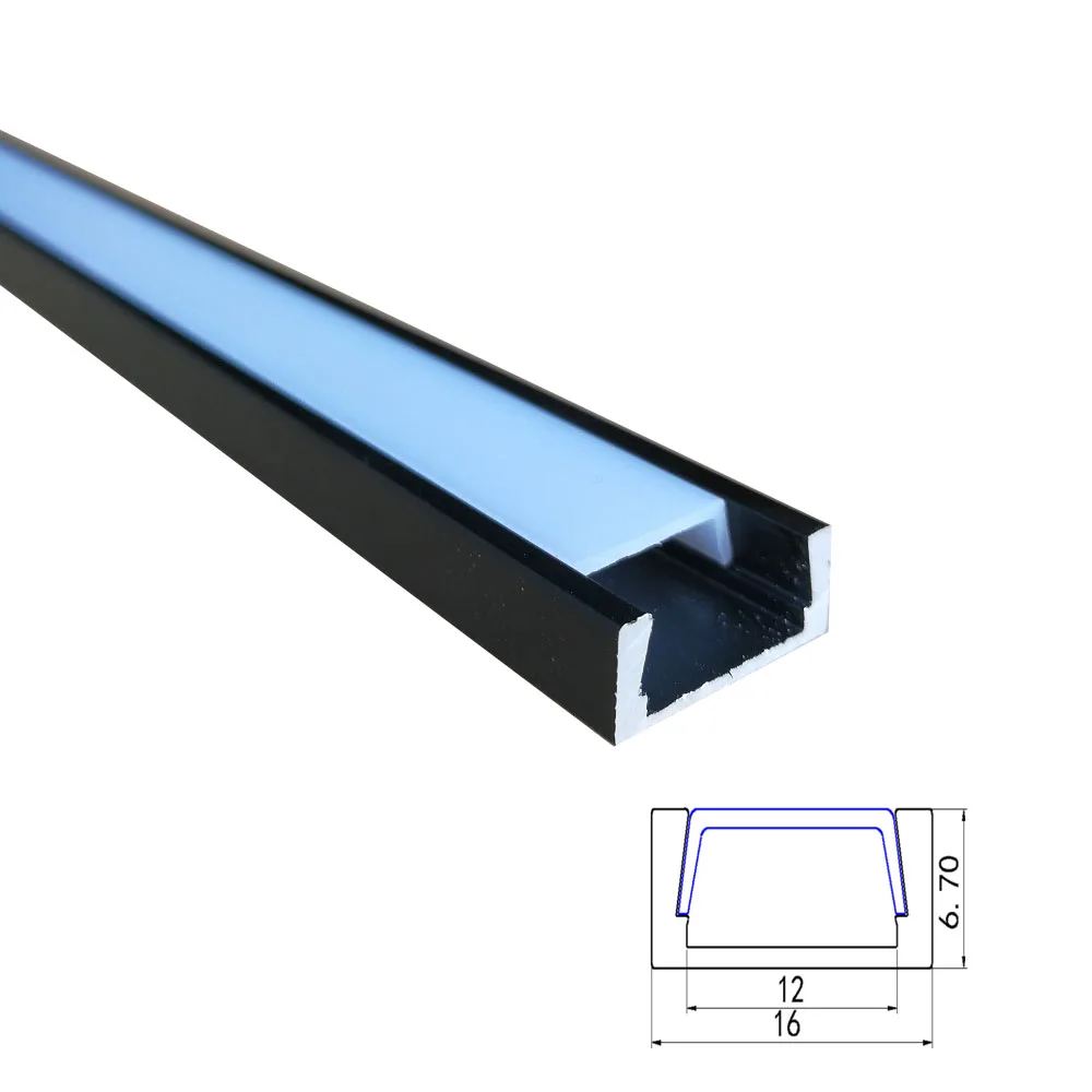 Черный алюминиевый профиль для Светодиодный светильник бар 16x7mm светодиодный