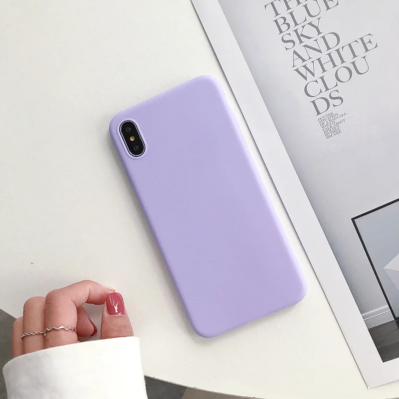 Purple Мягкая задняя крышка, матовый цветной чехол для iPhone 6, 6 S, 7, 8 Plus, X, XR, XS Max, противоударный защитный силиконовый из ТПУ, роскошный карамельный чехол - Цвет: Purple