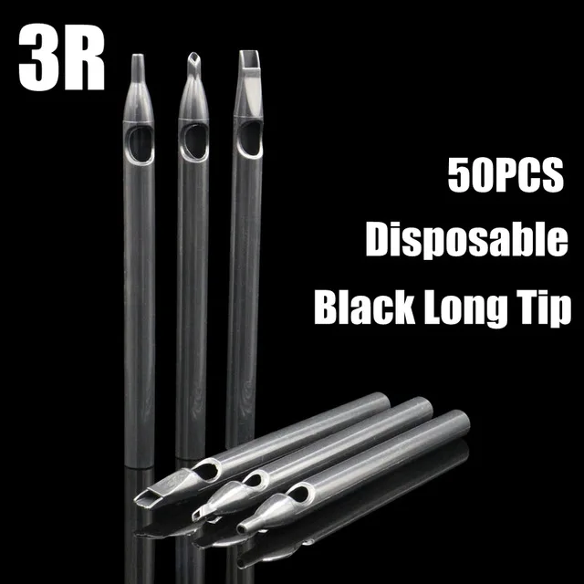 

3R 50PCS newest Disposable Tattoo Black LONG Tips Back Stem Sterilized Plastic Tattoo Tips Nozzles tattoo supply free shipping