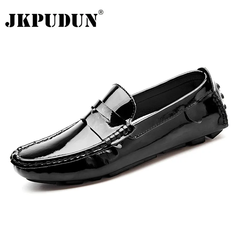 black Jkpudun мужской повседневная обувь Элитный бренд Разделение кожи, модные туфли-лодочки обувь Для мужчин итальянские Лоферы без застежки; мокасины; мужская обувь - Цвет: black