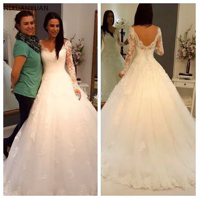 Роскошное кружевное бальное платье с длинным рукавом свадебное со съемной юбкой