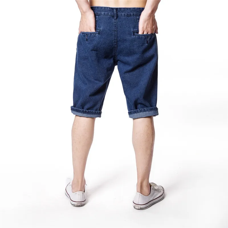 Denim shorts men's straight loose simple solid color micro-elastic denim five European and American style 2019 | Мужская одежда