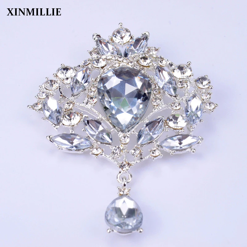 

Free shipment!5pcs/lot Luxury big waterdrop crystal applique rhinestone brooch for wedding dress decoration