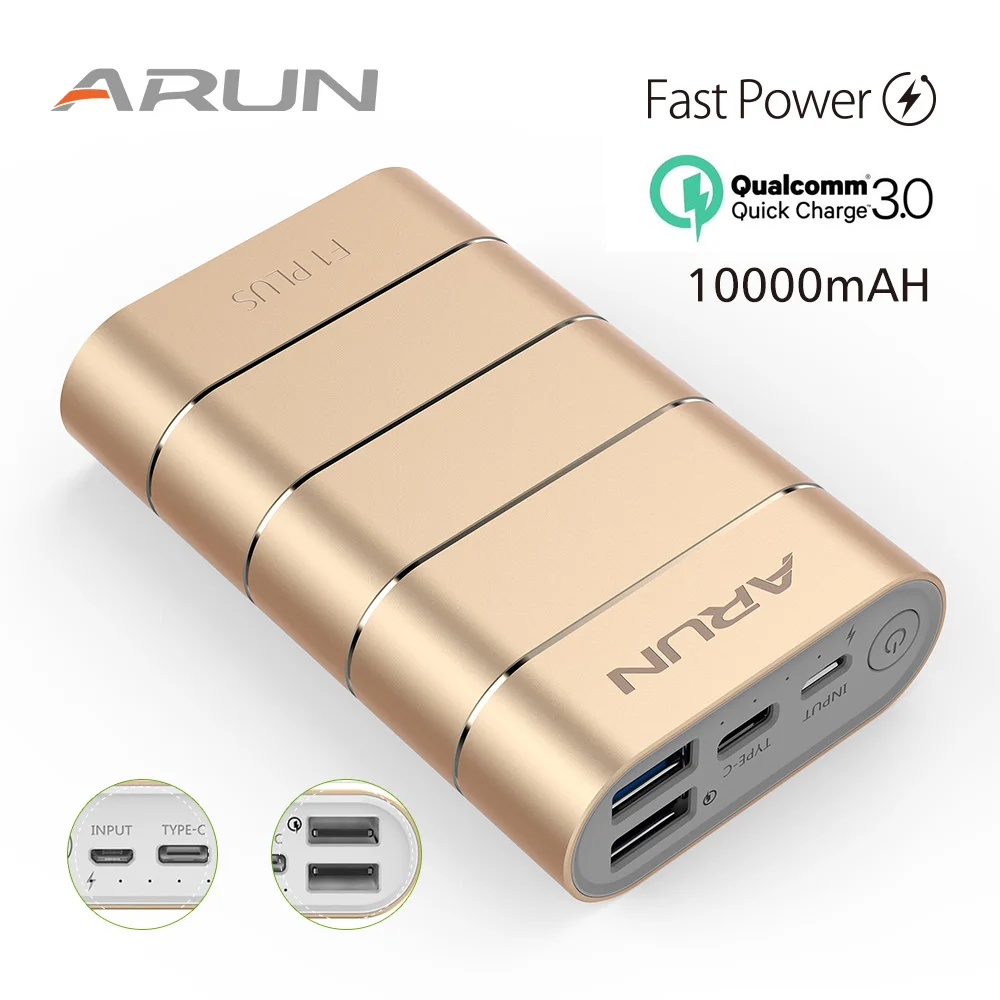 ARUN F1PLUS 10000 мА/ч быстрая зарядка Внешнее зарядное устройство портативное для