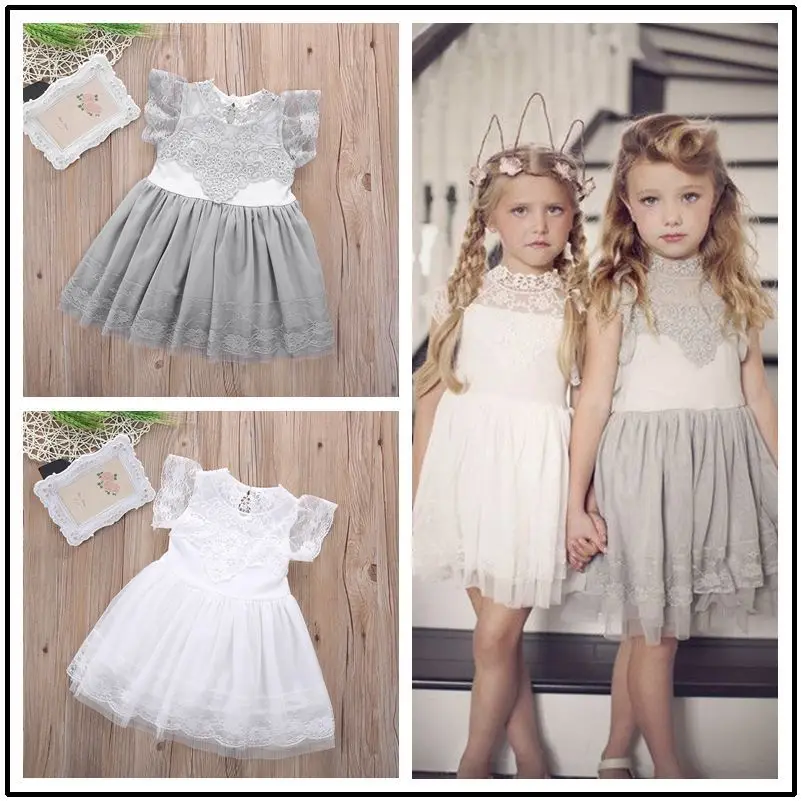New Children Flower Girls Kid BabyClothes Dress Princess Party Clothing Lace Pink White Floral Tulle Tutu Dresses Girl Summer | Детская