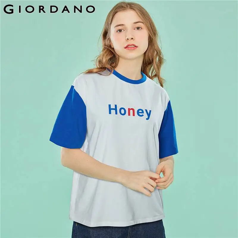 Giordano женская футболка с рисунком меда графика контрастных цветов дизайнерские
