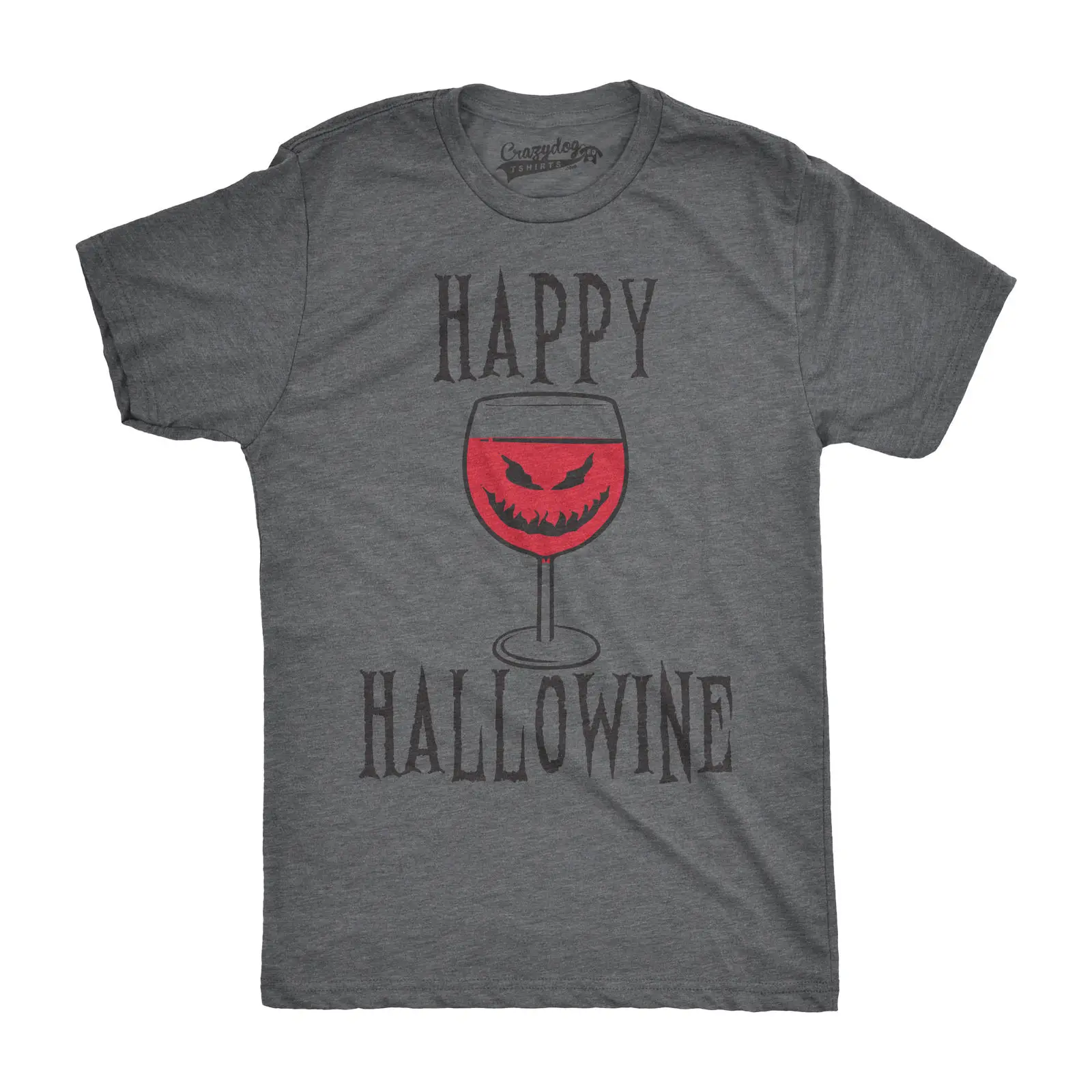 Happy Hallowine забавные Хэллоуин вина Стекло футболка пьяницы (темно-серый) лето