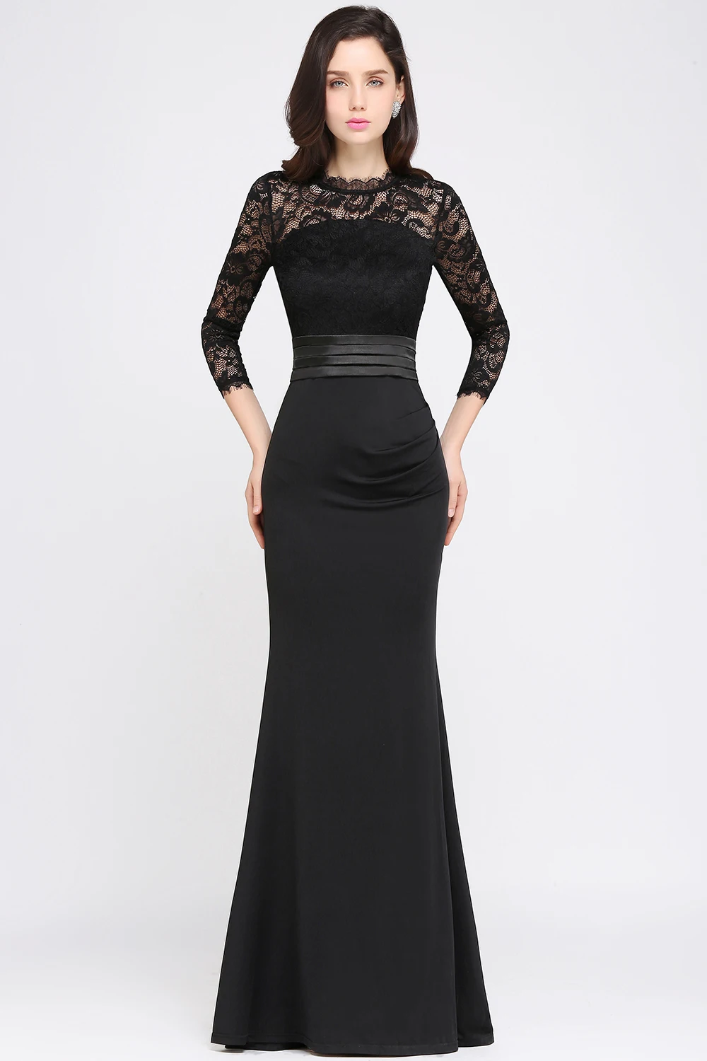 Новые черные кружевные вечерние платья русалки три четверти Robe De Soiree Longue Формальное вечернее платье