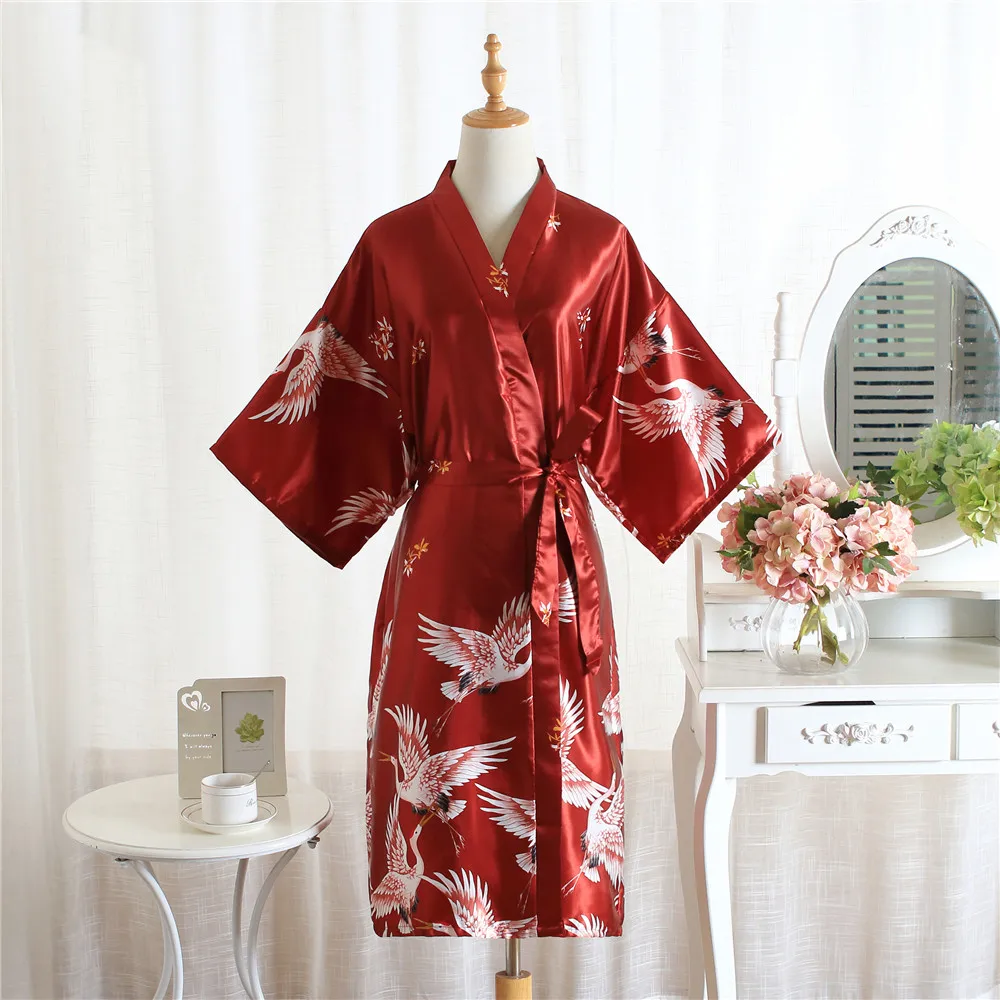 Women Casual Yukata Robe Rayon Satin Sleepwear Nightgown Summer Kimono Bathrobe Sexy Wedding Bride Bridesmaid Dressing Gown | Женская