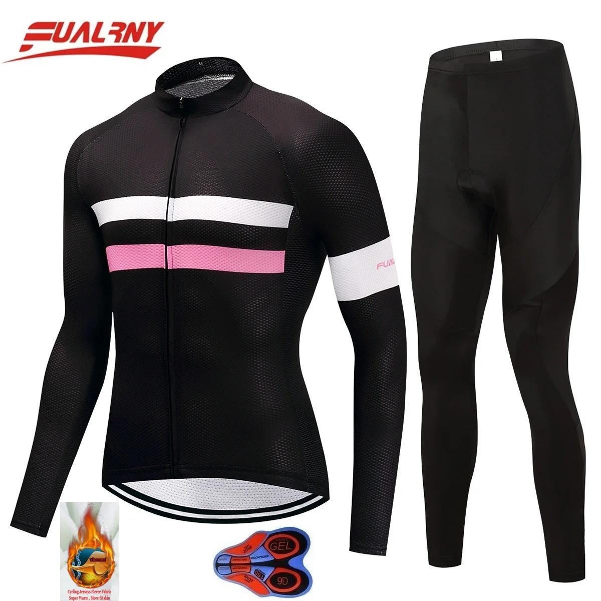 FUALRNY Long sleeve Ropa Ciclismo Cycling Jersey set 9D gel/winter Thermal Fleece/MTB Bike For Man Chest fluorescence 2018 Team | Спорт и