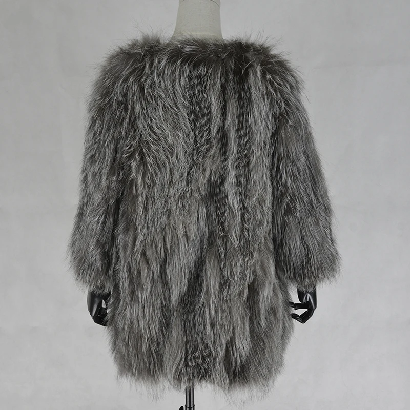Natural Silver Fox Fur Knit Garment Women basic coats Real Coat Knitted Hair Long Overcoat 3 Colors Plus Size | Женская одежда
