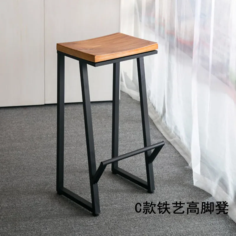 Type Iron Art Stand Ретро Барный Стул Кованое железо табурет твердый деревянный барный табурет креативный высокий стул барное кресло для отдыха переднее кофейное кресло - Цвет: Type Iron Art Stand