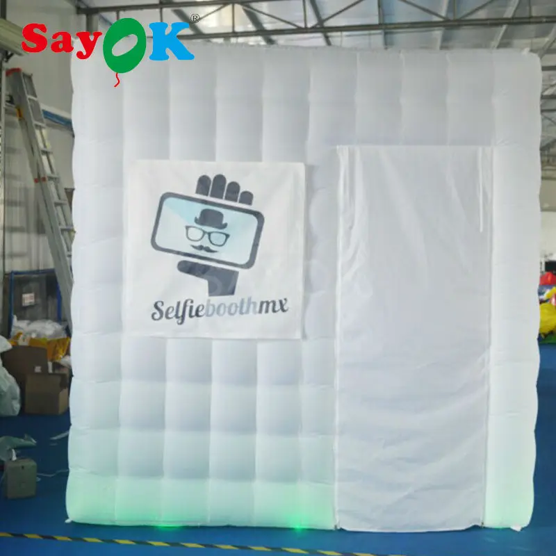 Дешевая светодиодная надувная фотобудка палатка с 2 дверями свадебная фон для