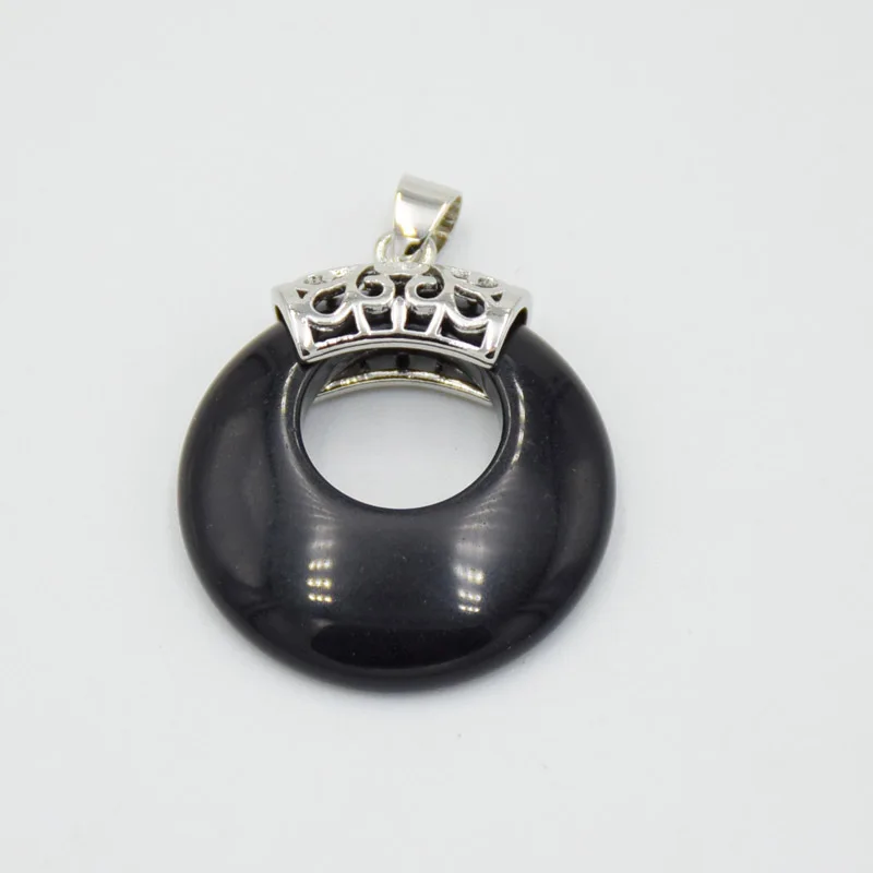 black onyx Мода натуральный тигровый глаз Фиолетовый Кристалл Розовый кварцевый кристалл Оникс зеленый камень полоса Оникс пончик монета круглый рейки исцеляющий кулон - Окраска металла: black onyx