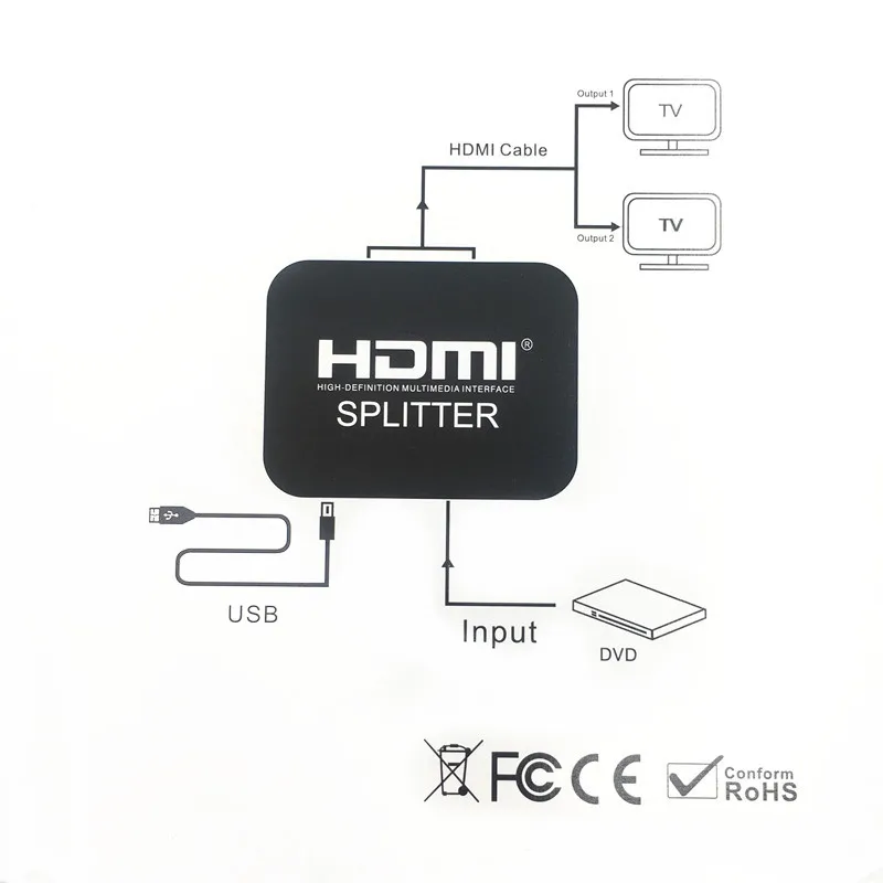 4K hdmi сплиттер 1x2 Full HD 1080p видео HDMI переключатель 1 в 2 выход усилитель двойной дисплей для HDTV DVD для PS3 Xbox