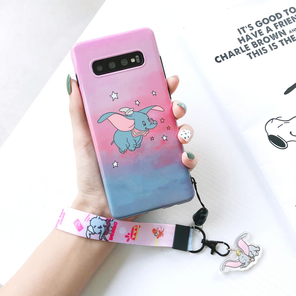 Мультяшный милый чехол для Dumbo S10 Plus, мягкий чехол для телефона s, для samsung Galaxy S9 plus, S8, note 10 plus, 9, 8, чехол+ Кристальный подвесной ремень