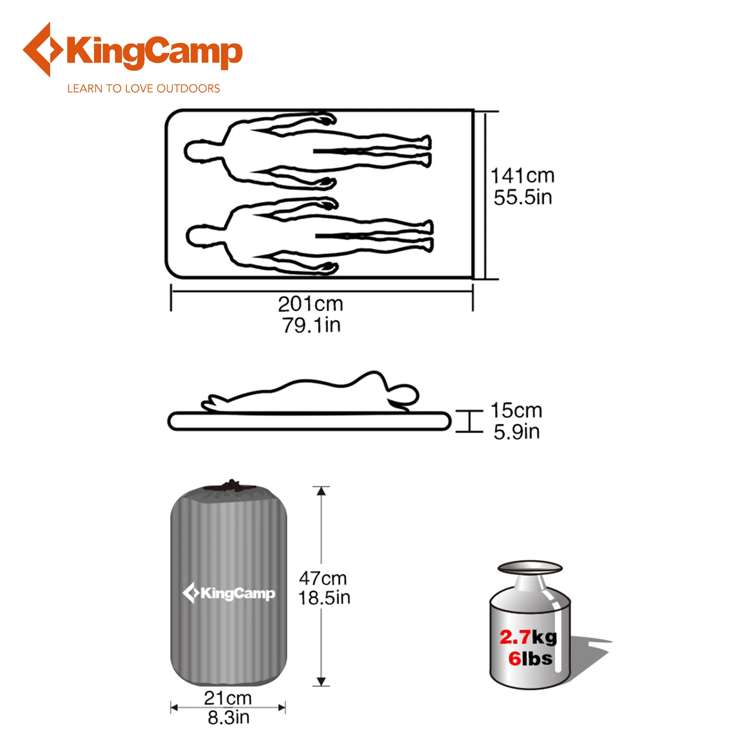 KingCamp спальный коврик для отдыха на природе 2-местная палатка кемпинг матрас/коврик/зарядного устройства с Батарея насос для кемпинга мягкий