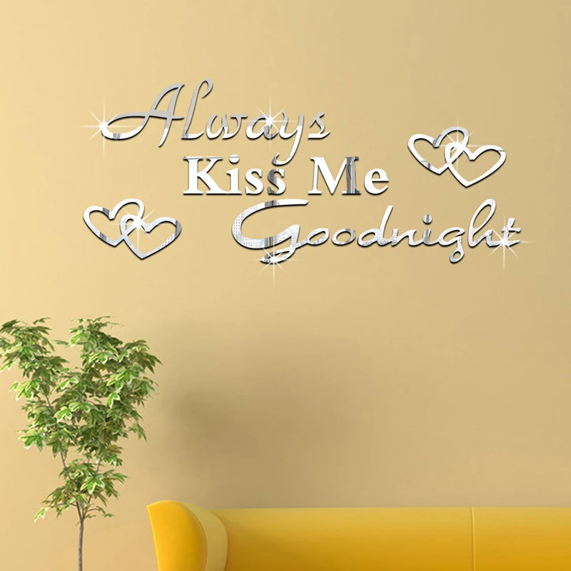 

MEYA Always Kiss Me Goodnight Wall Mirror Sticker, Decals for Living Room Bedroom TV Sofa Backdrop Wall Mirror DIY Acrylic Decor