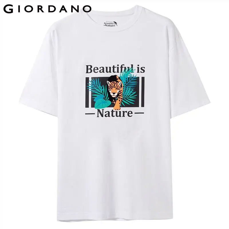 Giordano/мужская футболка красивый рисунок с принтом природы ребристая круглым