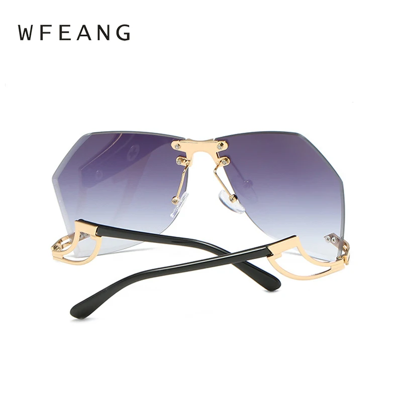 WFEANG без оправы градиентный солнцезащитные очки для женщин Роскошные брендовая