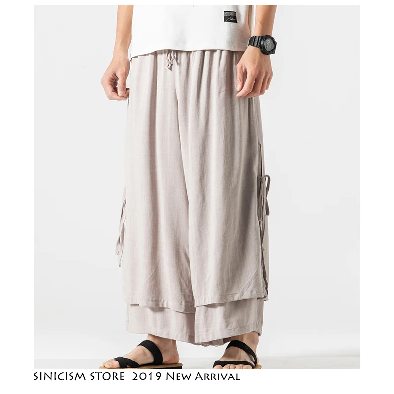 Sinicism Store, мужские широкие брюки, летняя одежда, хлопок, лен, свободные, мужской ханьфу, китайский стиль, мужские длинные штаны, 3XL