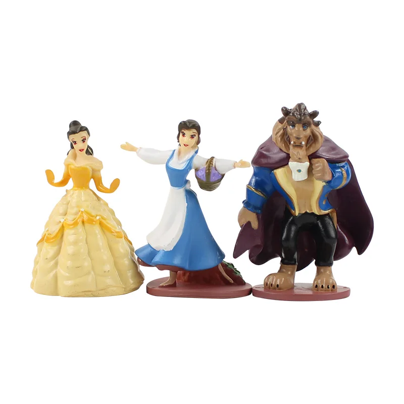 

3pcs/lot 9cm New Beauty and the Beast Belle Princess PVC Action Figure Cartoon Cute Model Kids Doll Toys Gifts Free Shipping