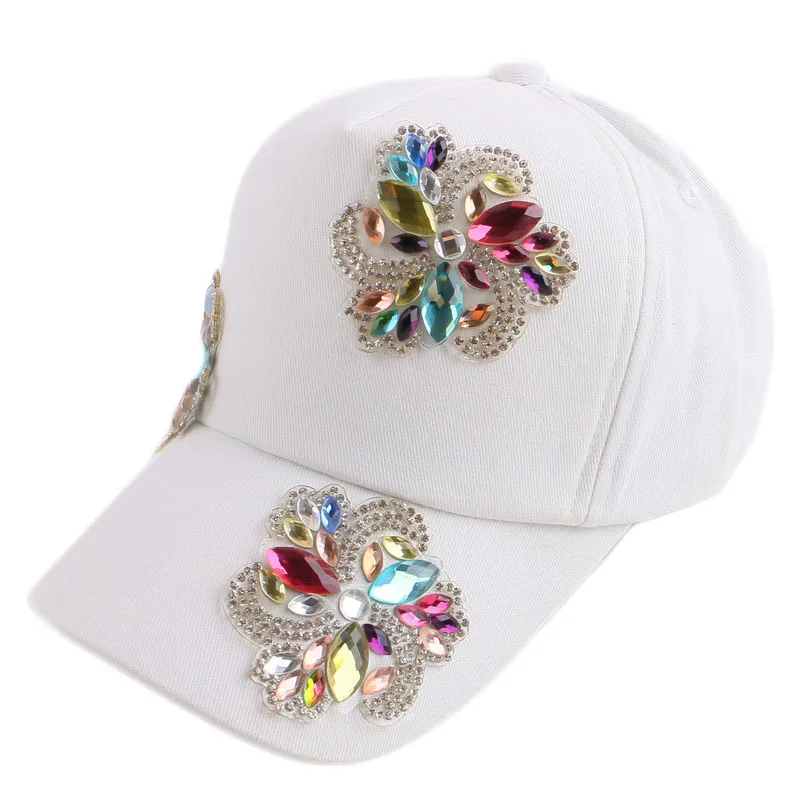 Оптовая продажа Детские кепки милая бейсболка Стразы с цветочным рисунком для