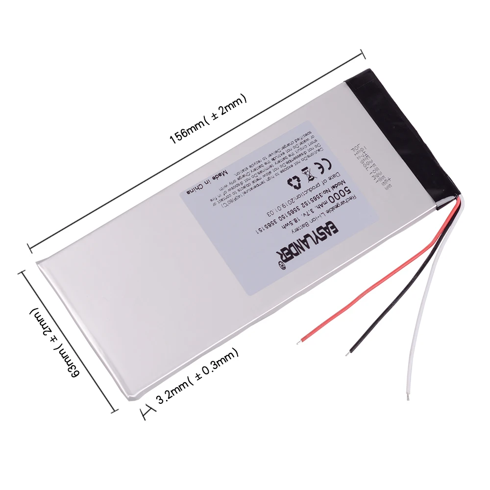 

NTC 3wire 3263156 3.7V 5000mAh Rechargeable li Polymer Li-ion Battery For Tablet PC CHUWI Hi8 hi8 pro xv8 DVD DVR 3565155