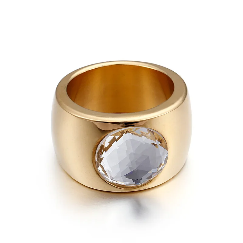 Heyrock для девочек большой кристалл круглые золотые кольца Цвет Нержавеющая сталь