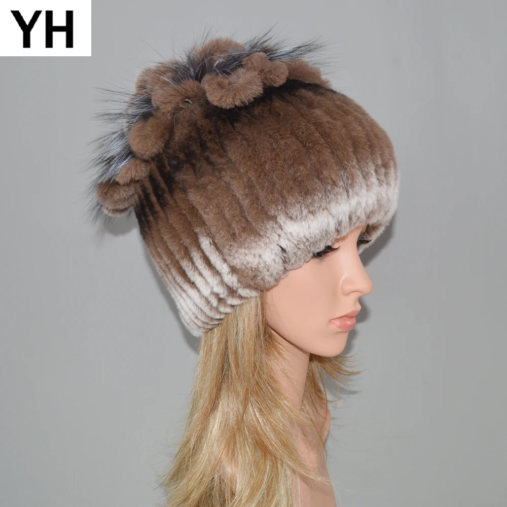Женские вязаные из натуральной шапка меха кролика рекс Популярные зимние