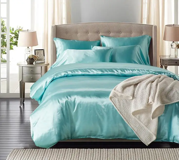 5 US Size Artificial Silk Duvet Cover Set Silk-like Quilt Cover With Pillowcases(Without Filler) Bedding Textile Collection - Цвет: 5