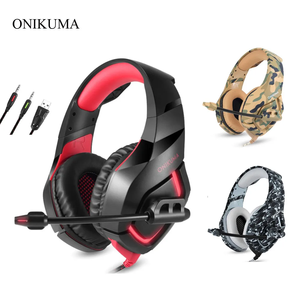 ONIKUMA K1 Камуфляж Игровые наушники с микрофоном стерео проводные глубокими басами