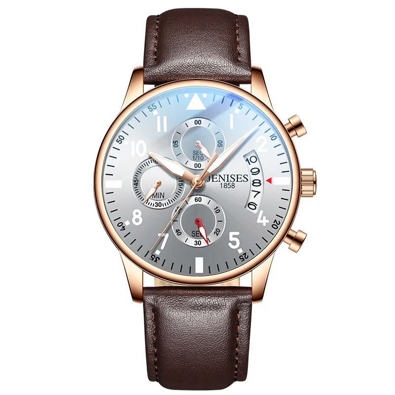 gold white brown Мужские наручные часы люксовый бренд Мужские часы Бизнес Классические кварцевые спортивные часы с хронографом для мужчин Relogio Masculino - Цвет: gold white brown