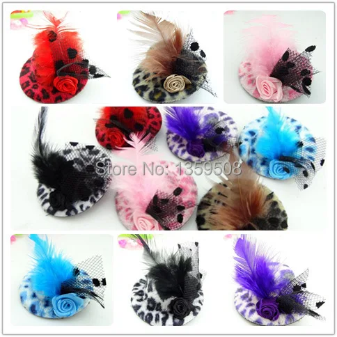 

Free Shipping Cute Girls Feather Hair Clip Kids Hair Accessories Mini Top Leopard Hats With Clip Tiaras 5cm