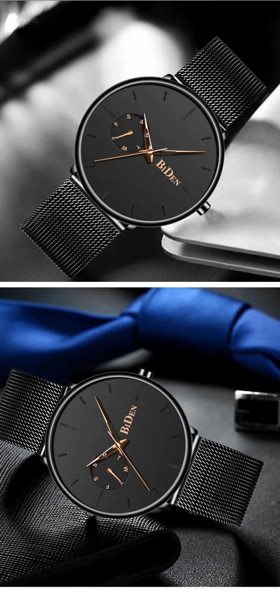 Reloj Hombre BIDEN Top Brand Luxury Men Watches Waterproof Ultra Thin Date Wrist Watch Male Mesh Strap Casual Quartz Clock