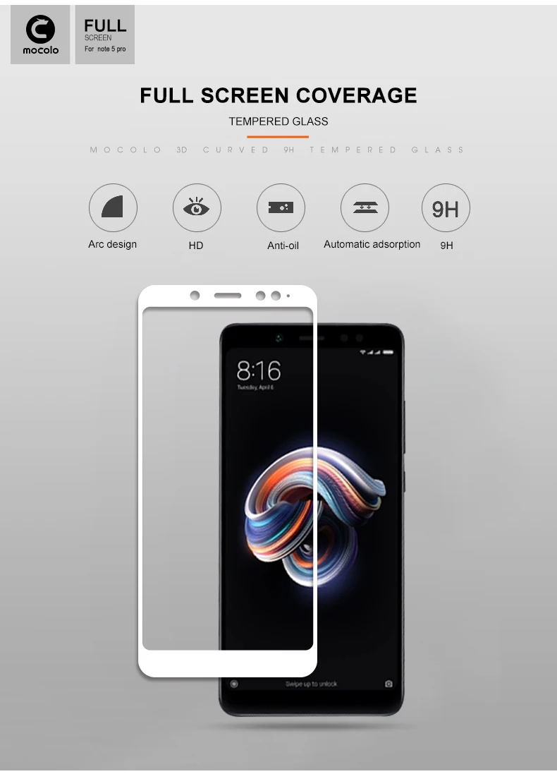 2 шт Mocolo Redmi Note 5, закаленное стекло, полное покрытие, защита экрана, полный клей, стеклянная пленка для Xiaomi Redmi Note 5 Pro, Олеофобная