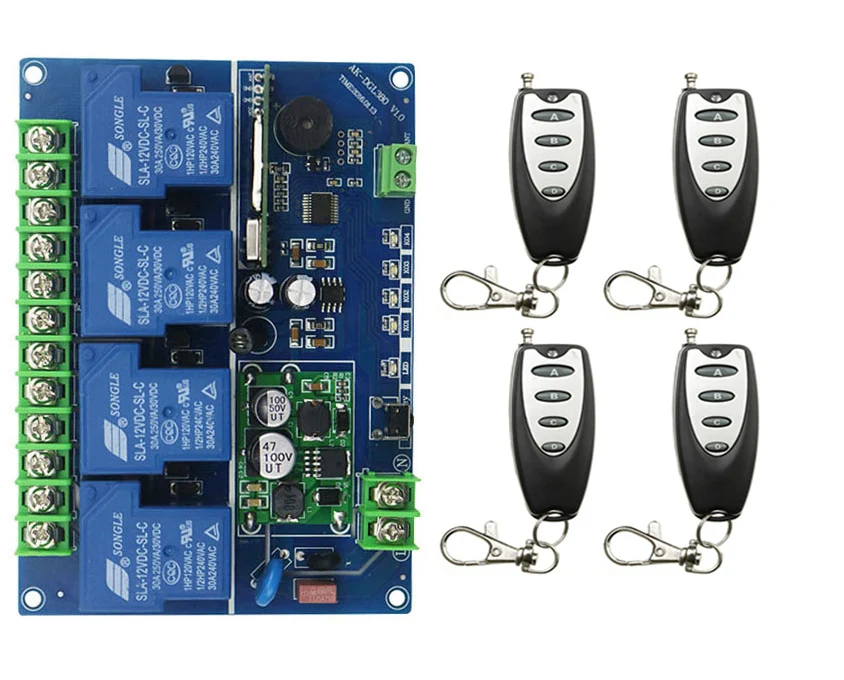 DC12V 24V 36V 48V 30A 4CH RF беспроводной пульт дистанционного управления 4 передатчика с 2-кнопочным приемником для приборов ворота двери гаража