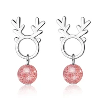 new arrival sweet 925 sterling silver natural strawberry crystal moonstone elk antlers earrings for women pgift oorbellen