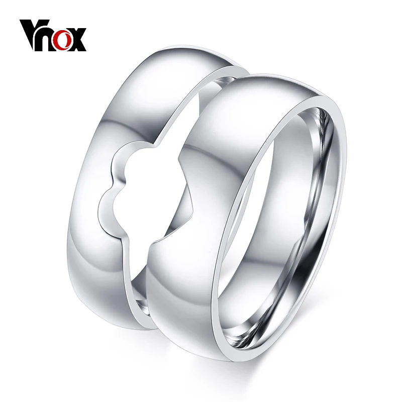 Vnox половина сердца Свадебные Кольца для Для женщин мужчин Альянс простой Юбилей