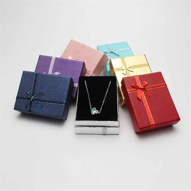 DoreenBeads 9*7*3 см блестящая шкатулка ожерелья Серьги Браслеты упаковочная коробка для подарка дисплей Классический бант 1 шт