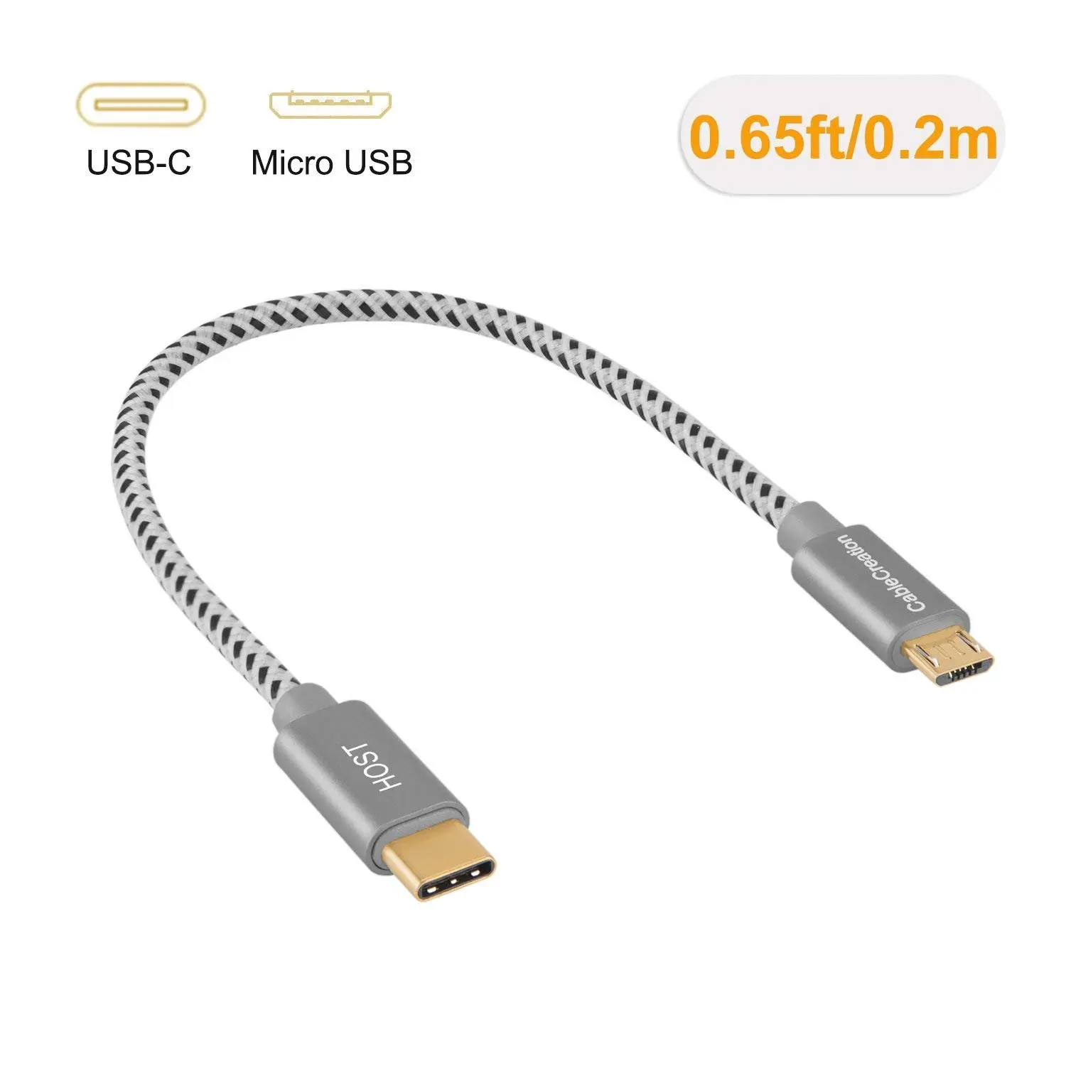 Кабель CableCreation OTG с USB C на Micro плетеный шнур типа 480 Мбит/с совместимый устройствами