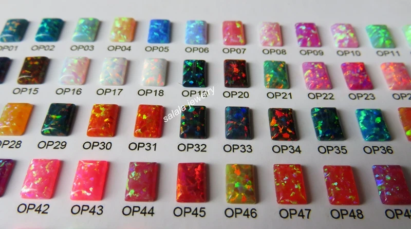 Таблица цветов синтетического опала с 78 шт. прямоугольным кабошоном 5x7 мм