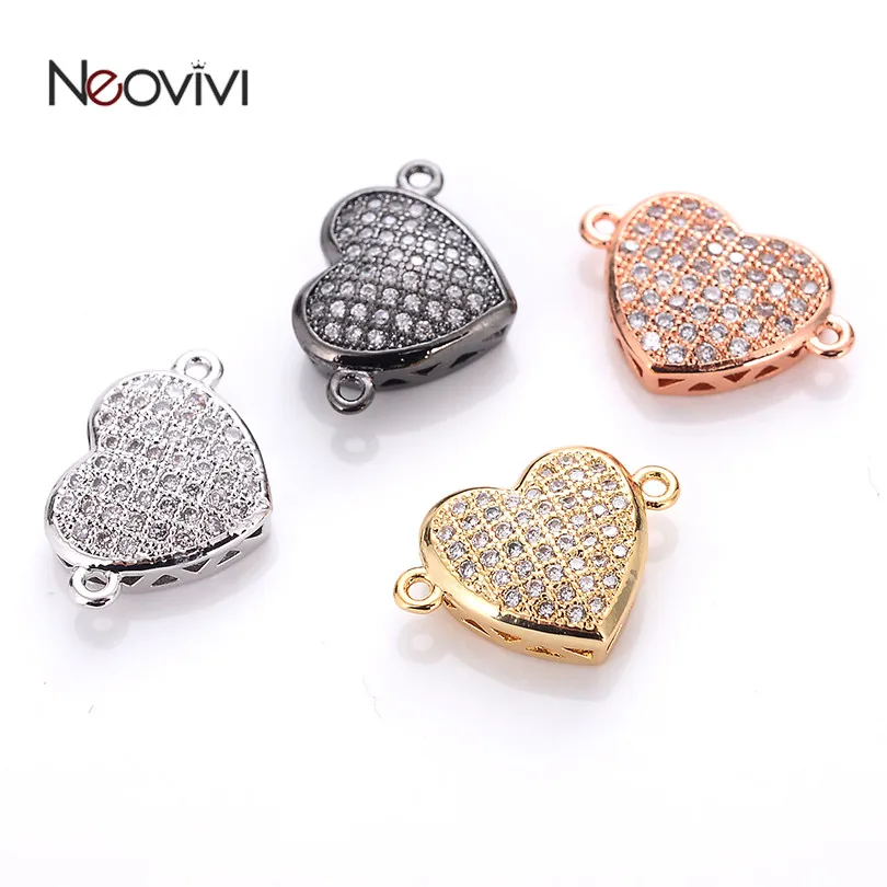 Подвески Neovivi в форме сердца выложенные белым цирконом черного/золотого/розового