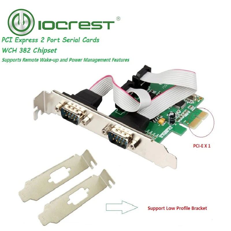 2 портовая серийная плата контроллера IOCREST PCI Express RS232 Com db9 чип e 1 0x1 WCH382 с