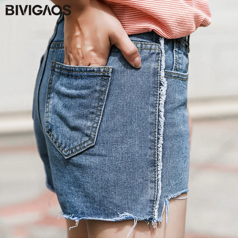 Bivigaos лето новая Стиль досуга Для женщин s рваные широкие Джинсовые шорты модные