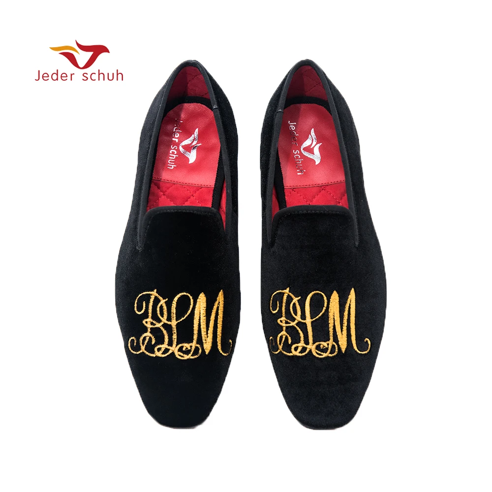 Jeder Schuh/Мужская обувь ручной работы золотые Вышитые Мокасины с надписью шлепанцы