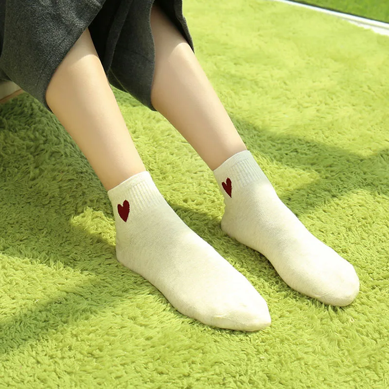 cartoon heart Socks Women Casual Solid Black White Cute Sock Cotton Boat Short Summer R50 Red Heart Neat Print Funny | Женская одежда